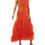 AJE (orange) Rushes Raffia Knit feather midi
