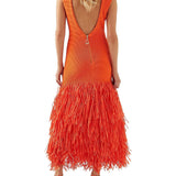 AJE (orange) Rushes Raffia Knit feather midi