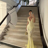 RAT AND BOA (yellow) Asteria v neck sequin gown