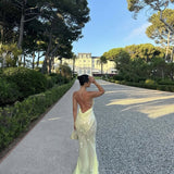 RAT AND BOA (yellow) Asteria v neck sequin gown