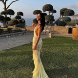 RAT AND BOA (yellow) Asteria v neck sequin gown