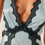SHONA JOY (baby blue) Camille satin black lace midi