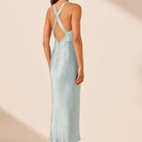 SHONA JOY (baby blue) Camille satin black lace midi
