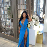 SID NEIGUM (blue) Triple Loop cut out gown