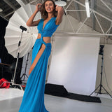 SID NEIGUM (blue) Triple Loop cut out gown