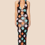 NOOKIE (brown sequin/flower) Sienna halter maxi