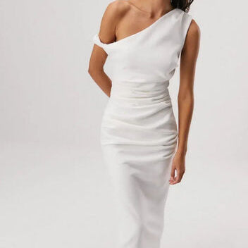 MISHA (white) Alaska one shoulder twist midi