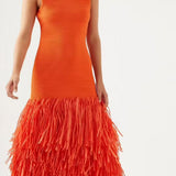 AJE (orange) Rushes Raffia Knit feather midi