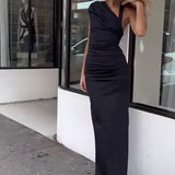 SIR THE LABEL (black) Giacomo gathered one shoulder maxi
