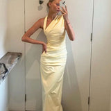 SIR THE LABEL (baby yellow) Giacomo gathered one shoulder maxi