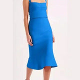 SCANLAN THEODORE (blue) square neck knit midi