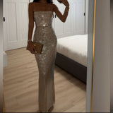 OH POLLY (almond) Amaya embellished square neck gown