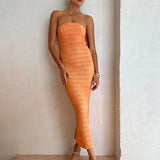 LIDEE (orange) Aurore crepe strapless midi