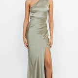 BEC AND BRIDGE (khaki) Dreamer Asym one shoulder silk gown