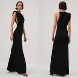 MISHA (black) Chantria one shoulder rouged gown